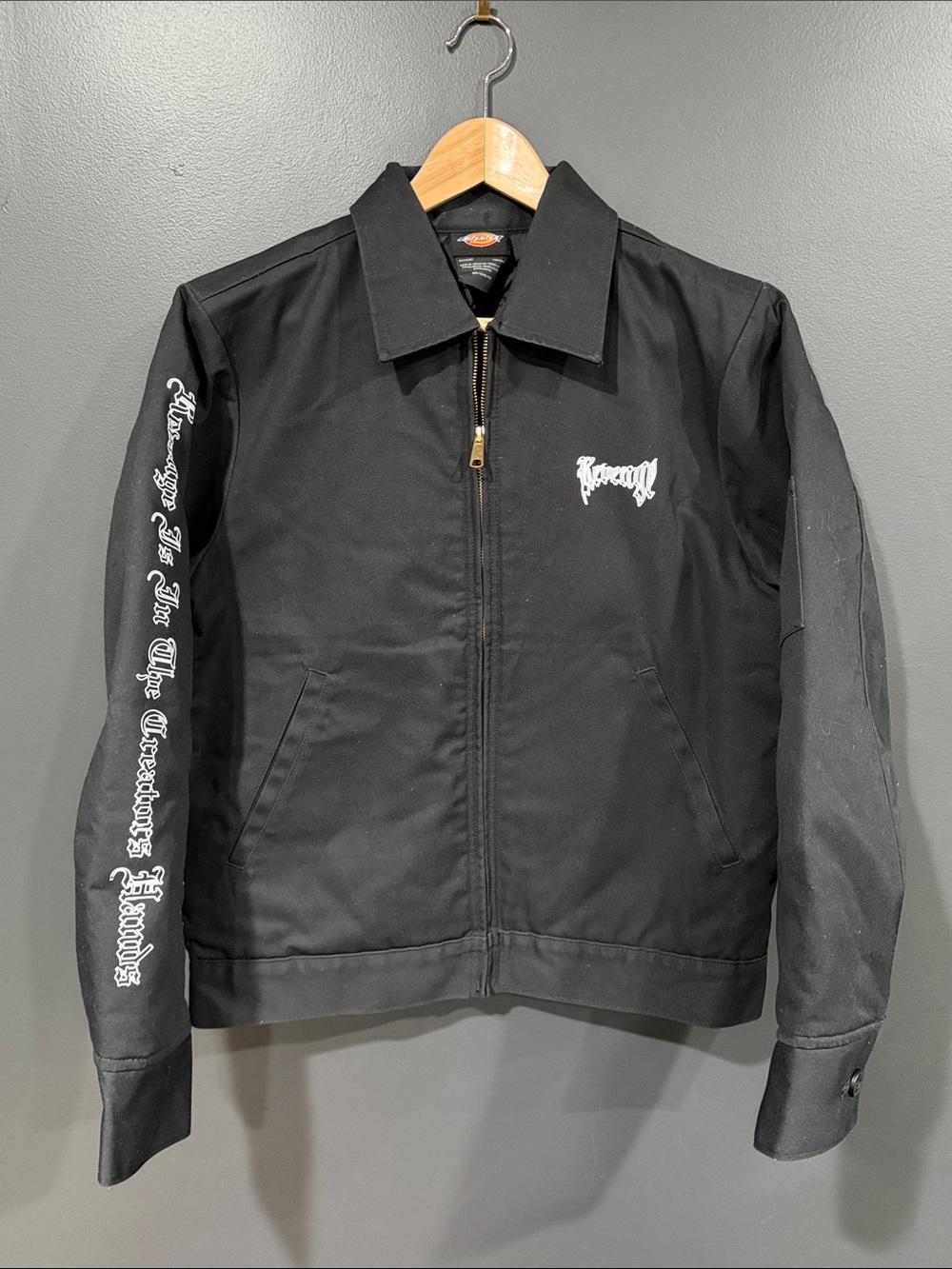 Dickies Black Zip-Front Shirt Jacket with White Script Sleeve